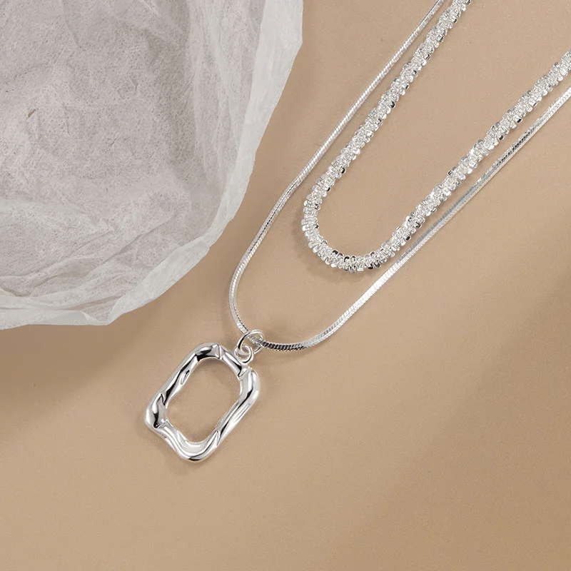 925 Sterling Silver Double Layed Shiny Necklace for Women Sparkling Choker Luxury Collarbone Chain Fine Jewelry Gifts