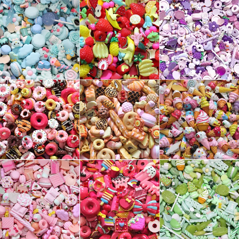 20 ชิ้นผสมมินิน่ารักเค้กผลไม้ลูกอมดอกไม้โชคกระเป๋ากลับเรซิ่น Cabochon Embellishments DIY Scrapbooking สําหรับโทรศัพท์ Deco