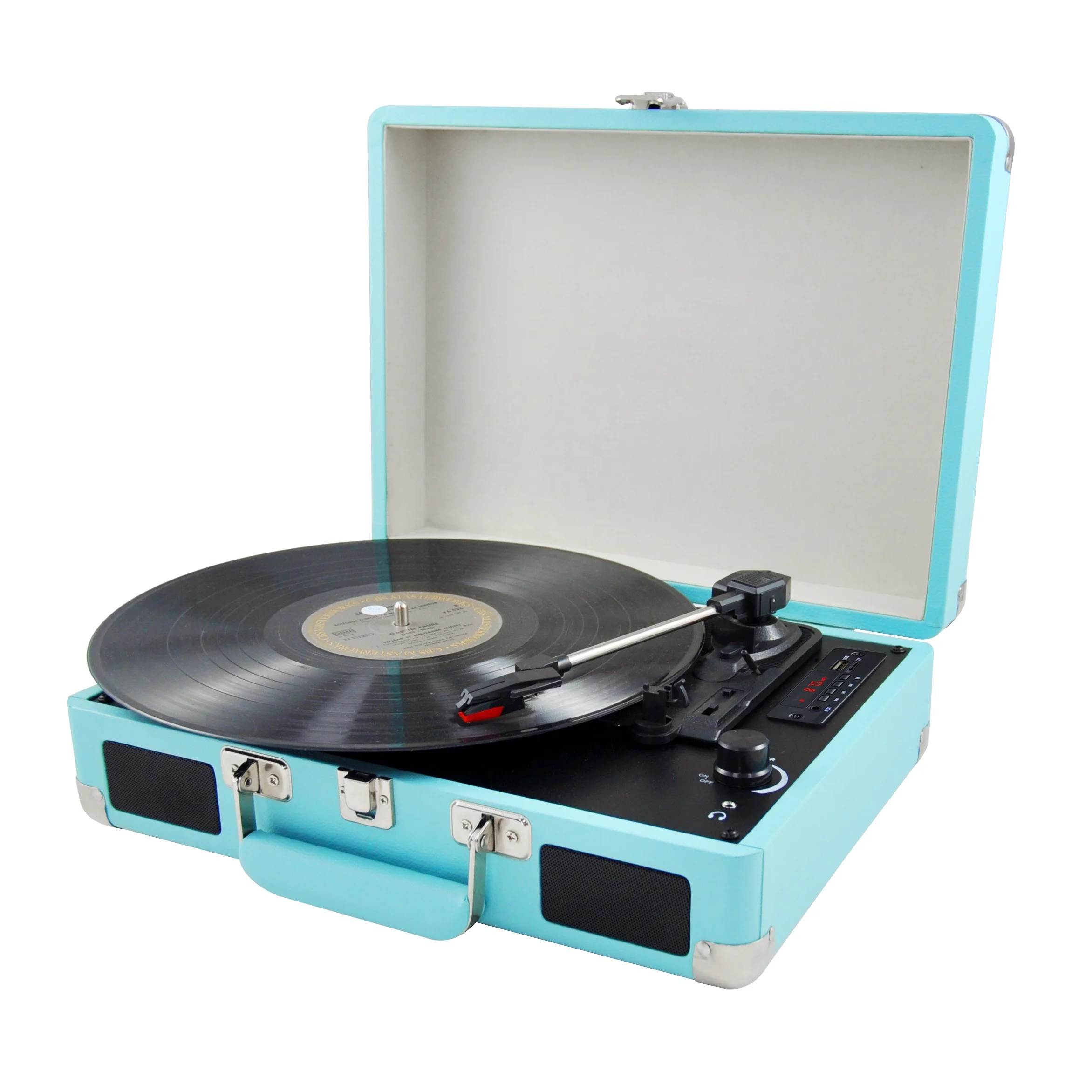 

2025 hot sale AUDMIC Portable Belt Driven Vintage Bluetooth Vinyl Turntable Stereo Record Players With FM Radio