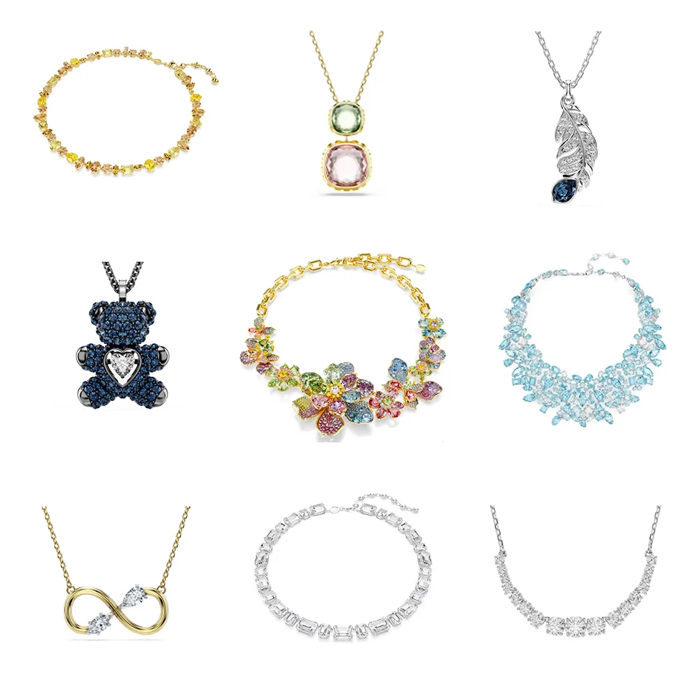 

Новое цветное ожерелье с кристаллами в форме цветка, крупное, с подвеской в виде глубокого синего медведя, полностью инкрустированной бриллиантами, женский аксессуар, подарок