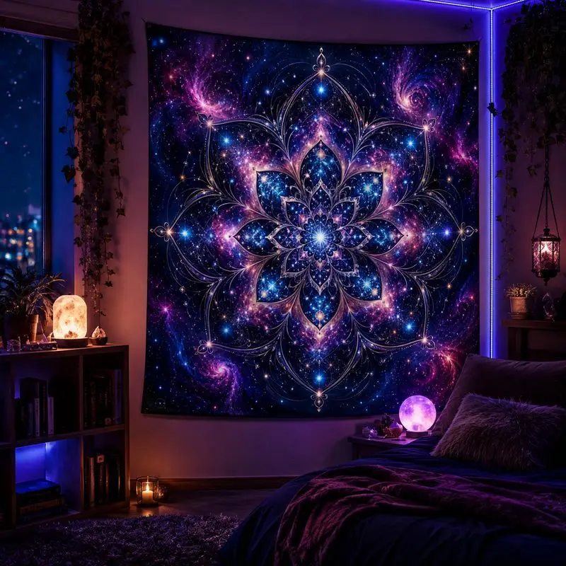 VIKAMA Psychedelic Mandala Star Moon Tapestry Wall Hanging, Bohemian Galaxy Celestial Decor for Bedroom Living Room Home Art