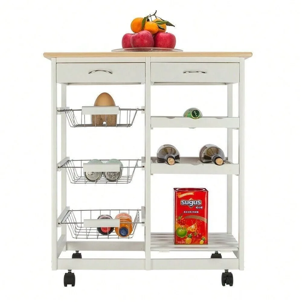 

Rolling Kitchen Island Trolley Cart Storage Shelf Drawers Basket Dining