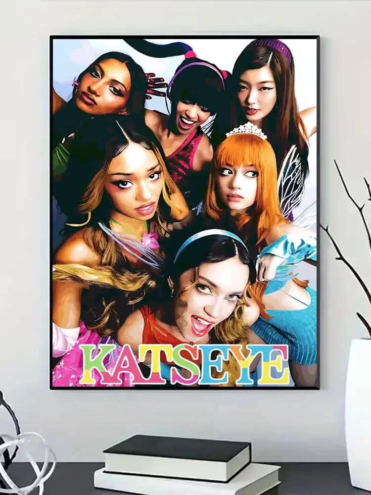 Kpop K-Katseye poster voor woonkamer, slaapkamer, kantoor of bar, frameloos, binnengebruik, slaapkamermuurkunst. - afbeelding 2