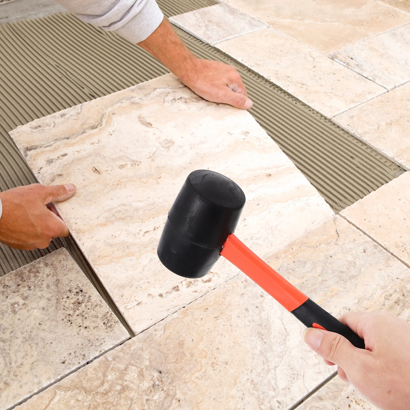 

1pc Rubber Mallet Hammer Fiber Handle Non-Slip For Flooring Installation Tile Crafts Tools With Hanging Hole
