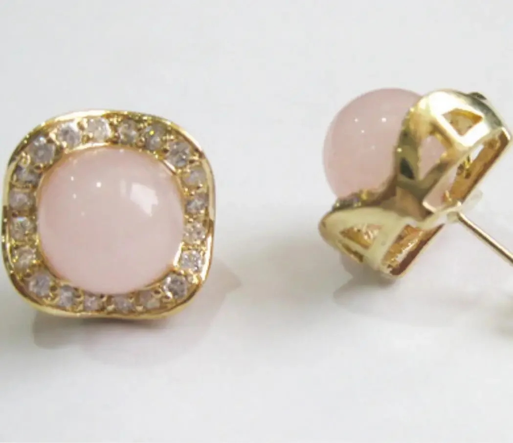 

Женские модные простые темпераментные квадратные металлические серьги с розовым нефритом