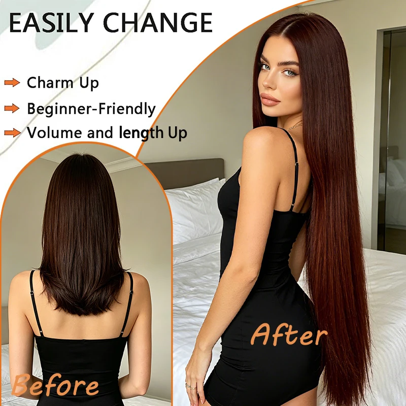 5 Clips Extra Long Straight Clip In Synthetic Hair Extensions, Soft Smooth Tangle Free Hair Pieces for Women Daily Wear