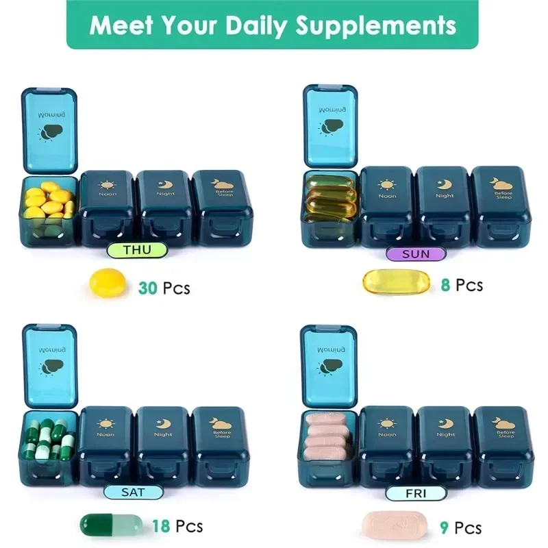 Weekly Pill Organizer 4 Times a Day Pill Organizer with Drawer Designed Large Travel Pill Case 7 Day Medicine Case Box