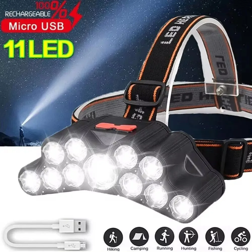 5/11 LED Headlamp Strong Light Head Lamp USB Rechargeable Headlight Built-in 18650 Battery Fishing Flashlight Outdoor Lantern