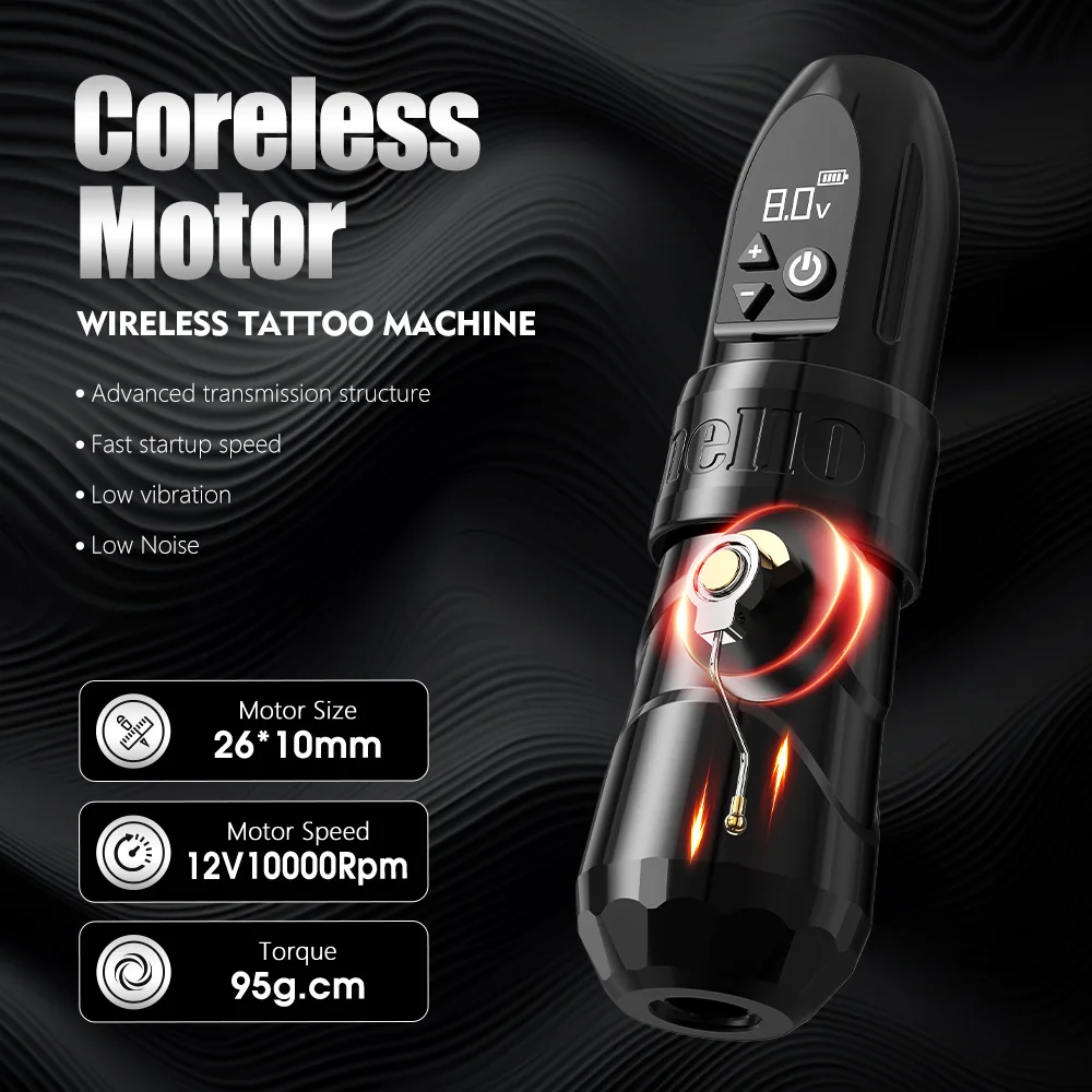 Xnet profissão máquina de tatuagem sem fio caneta rotativa motor coreless 4.0mm capacidade curso display digital led para artista tatuagem