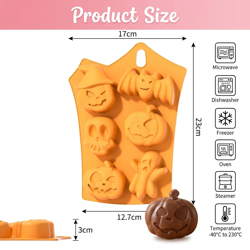 Funny Halloween Silicone Cake Mold Reusable Pumpkin Ghost Shape Mold For Candy Chocolate Household Party Decoration Mold Tooks