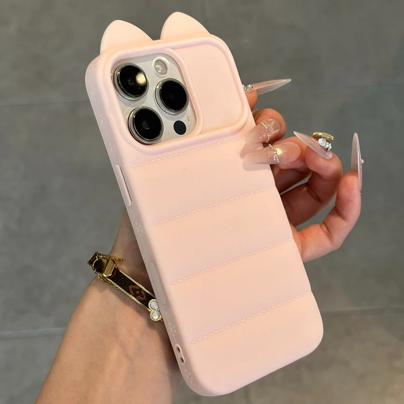 Coque de téléphone de luxe en silicone souple avec oreilles de chat pour iPhone 11 12 13 14 15 16 17 Pro Max Air Plus, antichoc, protection arrière