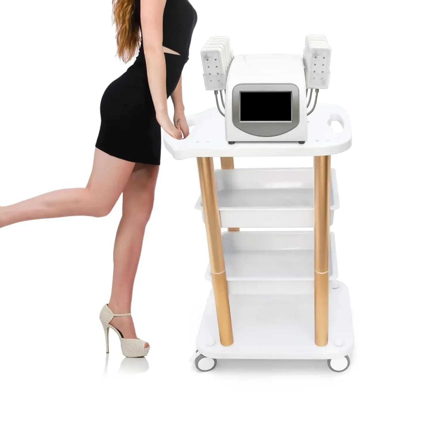 Facial Trolley 4-Tier Rolling Spa Cart for Beauty Salon Gold | Metal & ABS, High Load-bearing Capacity, Silent Casters