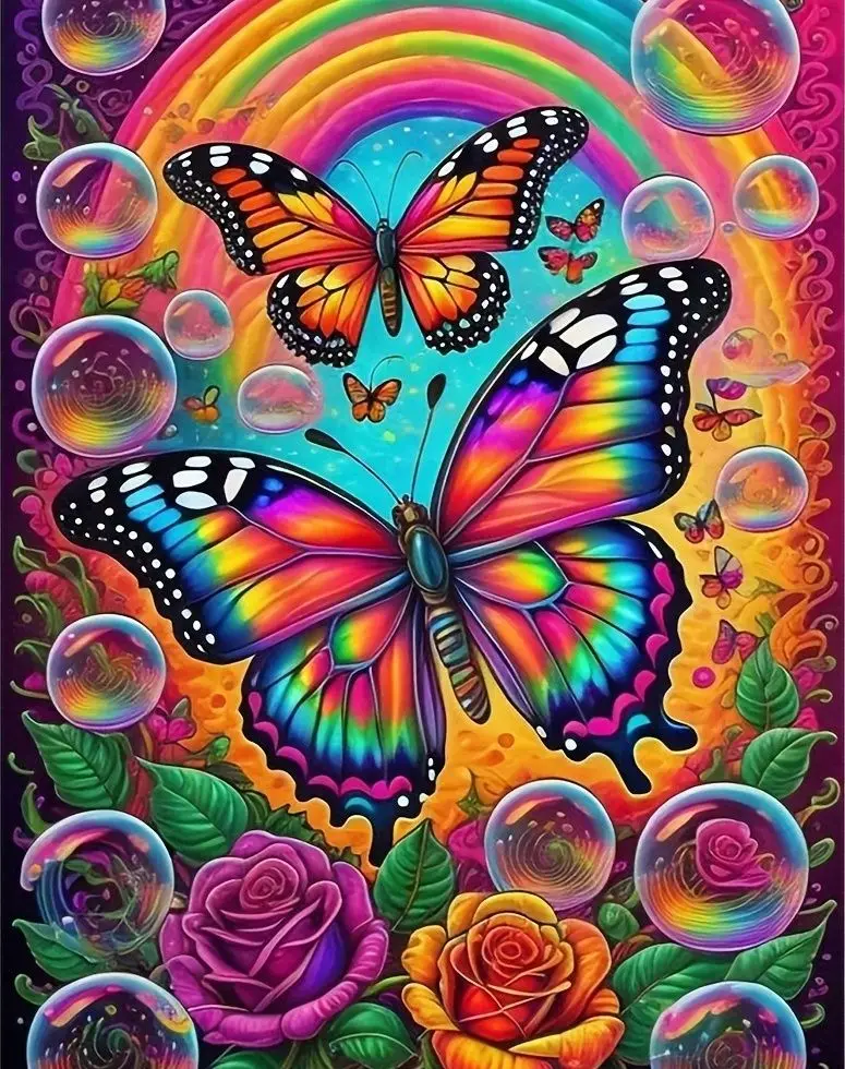 RUOPOTY 5d Diamond Painting For Adults Butterfly And Bubble Diamond Art Kits Animal Full Round Diamond Art Wall Art Picture Diam