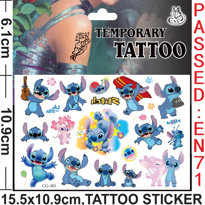 Disney Stitch Anime Cute Temporary Fake Tattoo Stickers for Children Girl Boy Birthday Party Gift Reward Baby Shower Decoration