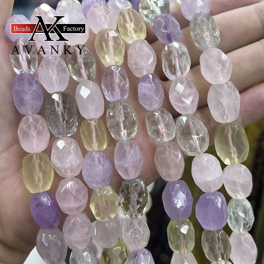 Natural Pink Crystal Conformal Faceted Amethyst Irregular Lemon Stone Loose Beads For Jewelry Making DIY Necklace Bracelet 15''