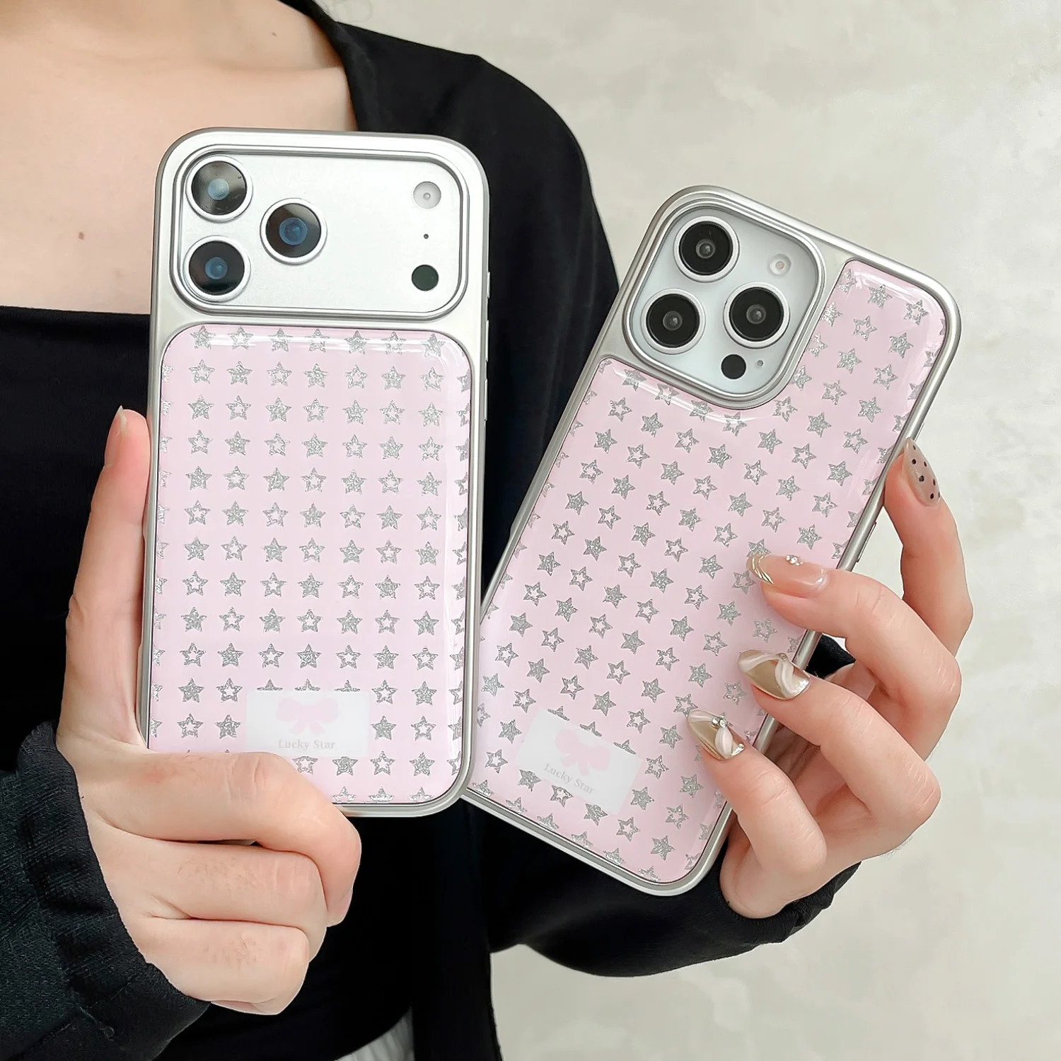 

Back Cover For IPhone 13 14 15 16 Pro Max 17 Pro Case Silver Glitter Stars Drop Rubber Silver Tpu Bumper Shockproof Phone Case