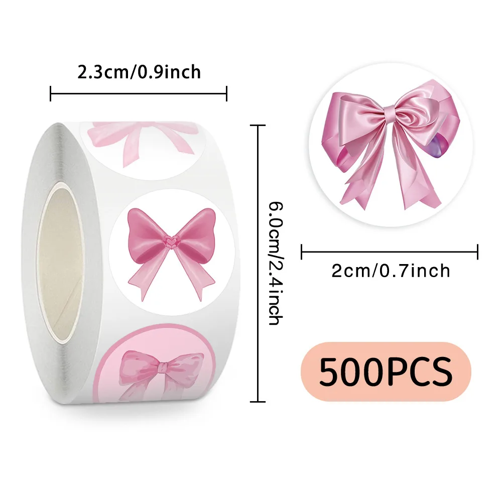 500 Pieces of Pink Delicate Bow-Style Decorative Sticker Rolls, Gentle Pink Bow Decorative Stickers, Journal and Envelope Sealing Stickers, 2.3cm Pink Bow Waterproof Stickers, Journal and Water Bottle Decorative Sticker Rolls