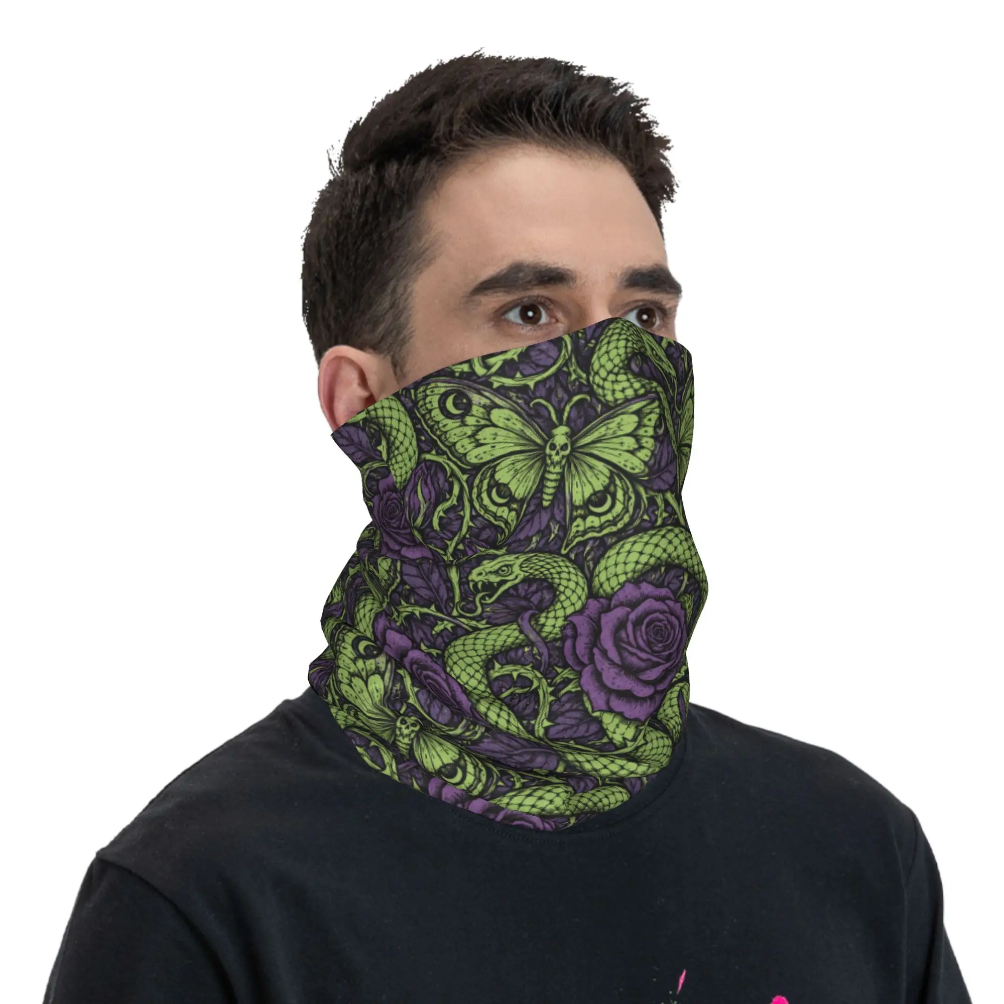 Fun Gothic Snake Rose Butterfly Print Bandana Neck Gaiter Printed  Magic Scarf Multifunctional Scarf Cycling for Adult Washable