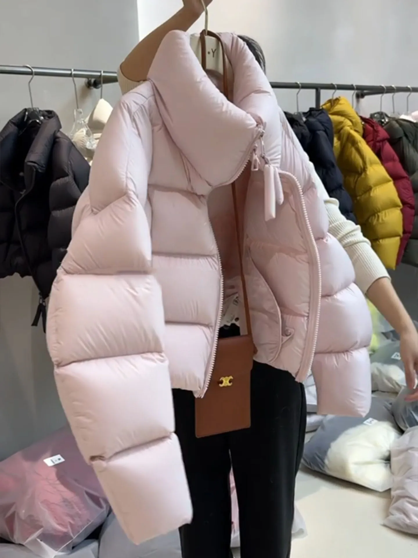 Coréen Sle ort rose femmes vers le bas Jaet Thiened chaud col montant pain manteau 2025 hiver nouveauté Faionable