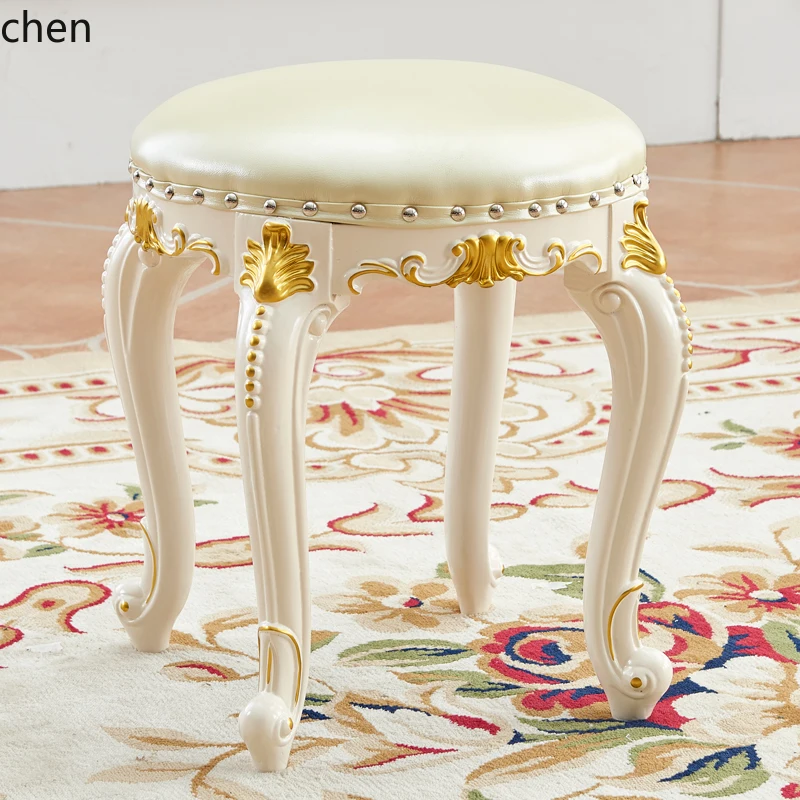 TQH solid wood dressing European round stool bedroom household chair princess dressing table soft bag makeup stool