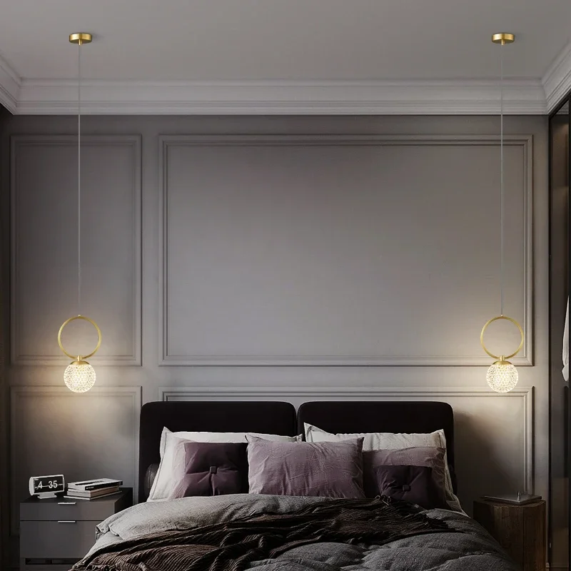 PLLY Contemporary Copper Pendant Lamp LED Gold Brass Chandelier Simple and Classic Creative Decor for Home Bedroom Bedside