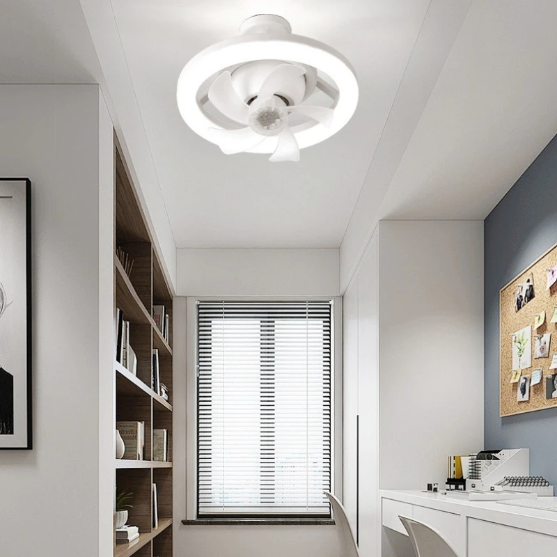 LED Shaking Head Remote Control Ceiling Fan Lights E27 Screw Mouth RGB Iridescent Bedroom Dimmable 360 ° Art Ceiling Fan Lamps