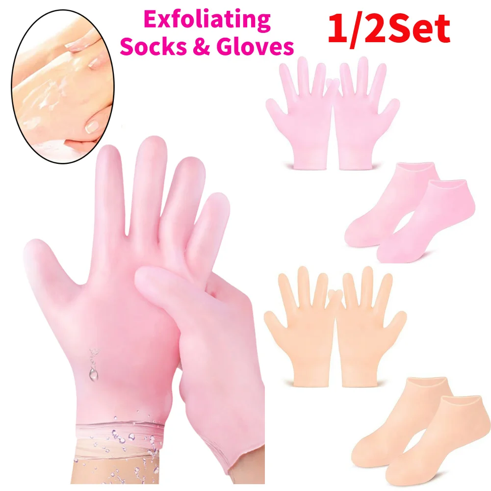 Silicone Exfoliating Socks & Gloves Anti Slip Foot & Hand Spa Mask Hands Protective Gloves Prevents Dryness for Feet/Hand Care