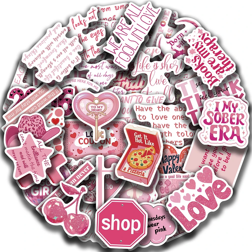 

10/30/50pcs Cute Aesthetic Pink Romantic Quotes Stickers Cartoon Decorative Suitcase Scrapbook Phone Notebook Waterproof Sticker