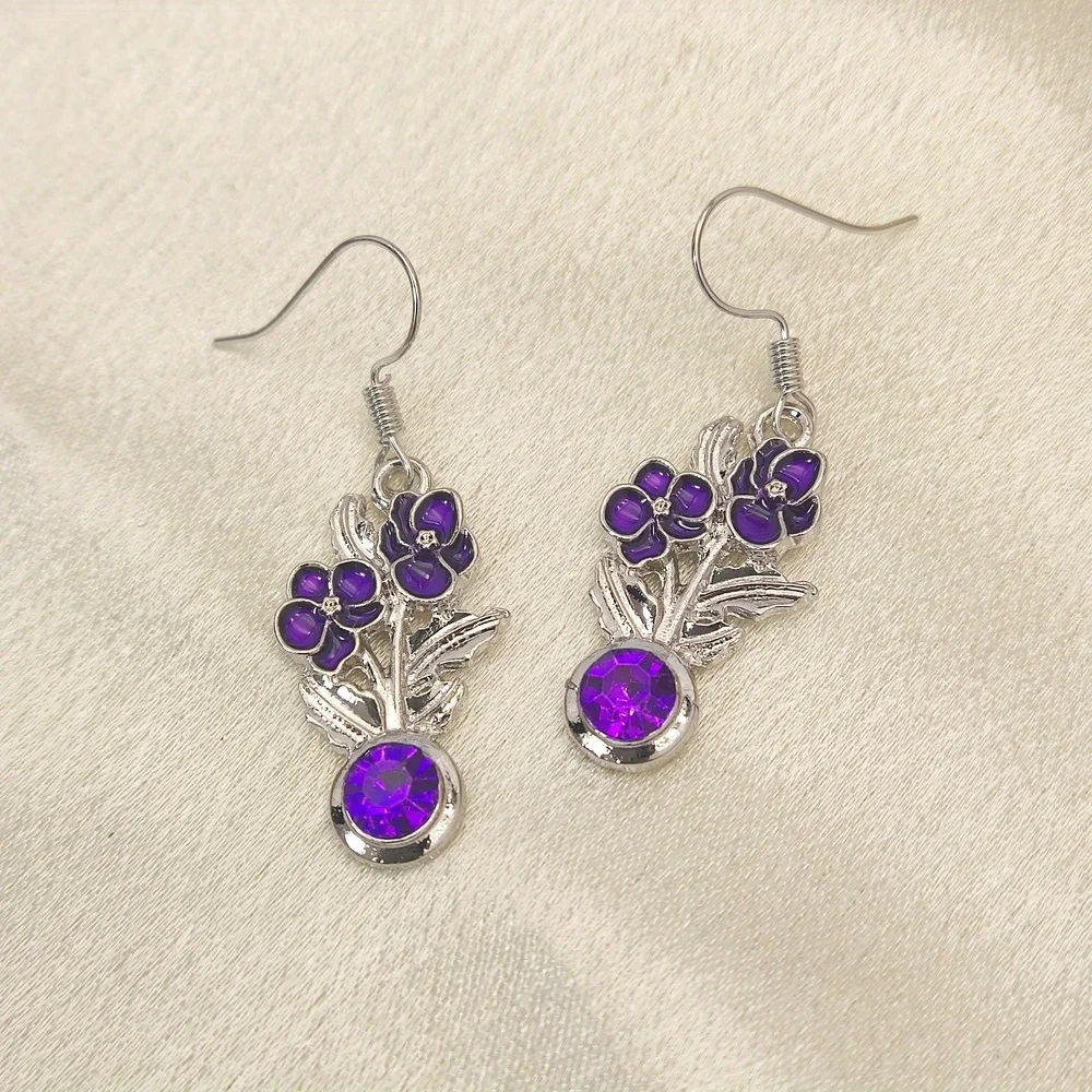 1 Pair Retro Purple Flower Dangle Earrings for Women Festival Birthday Party Jewelry Commemorative Gifts Accessories for Women