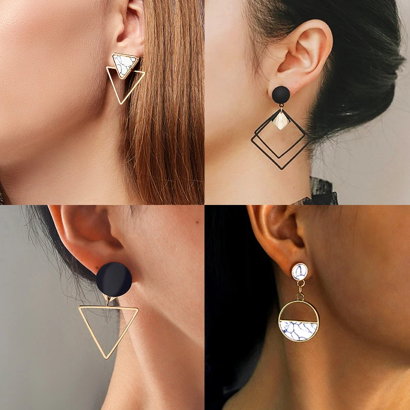 New Fashion Round Dangle Drop Korean Earrings for Women Geometric Round Heart Gold Color Earring Wedding 2020 Kolczyki Jewelry