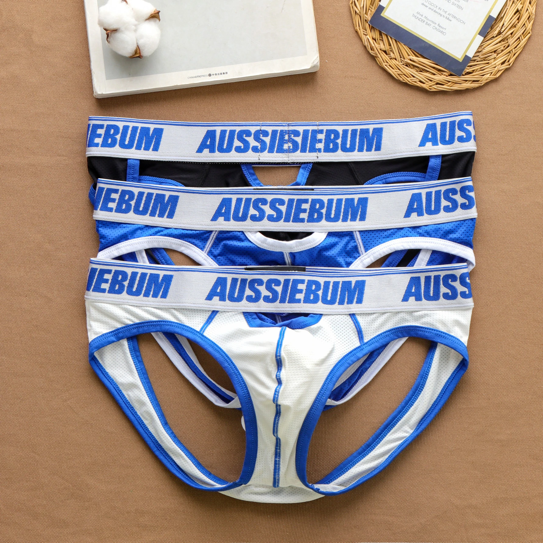 

Men's back hollow thong low waist sexy mesh underwear Youth double thong breathable T pants nylon