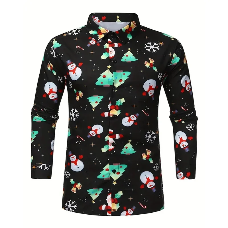 New Year Gift 2024 Men'S Long Sleeve Shirt Christmas Christmas Theme 3D Printed Shirt Large Size Men'S Casual Party Shirt S-5XL