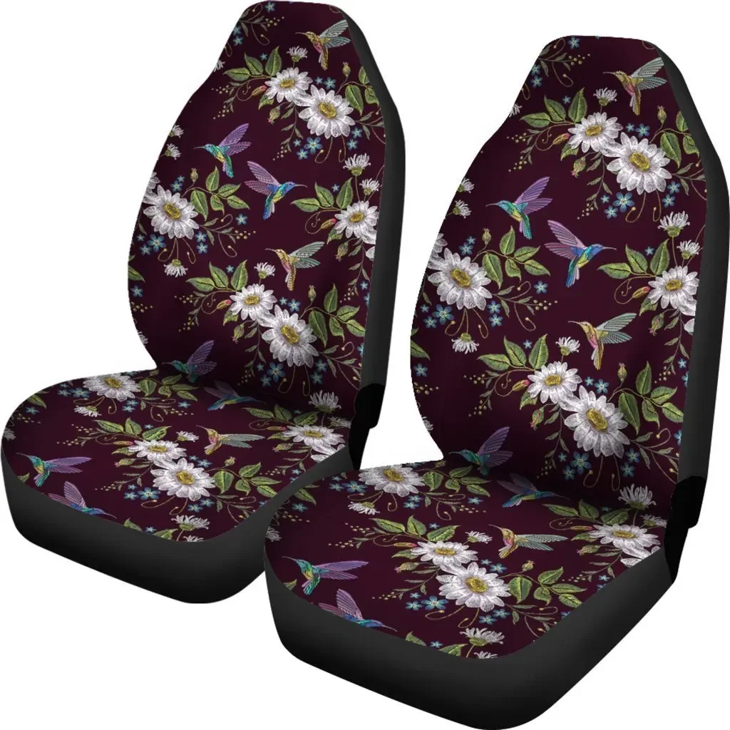 Hummingbird White Daisy Seat Cover Car Seat Covers Set 2 Pc, Car Accessories Car Mats