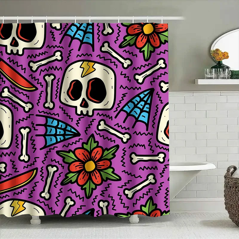 

Занавеска для душа Tuniu с черепом в честь Дня мертвых, цветочный узор скелета, крутой декор для ванной комнаты, идея подарка