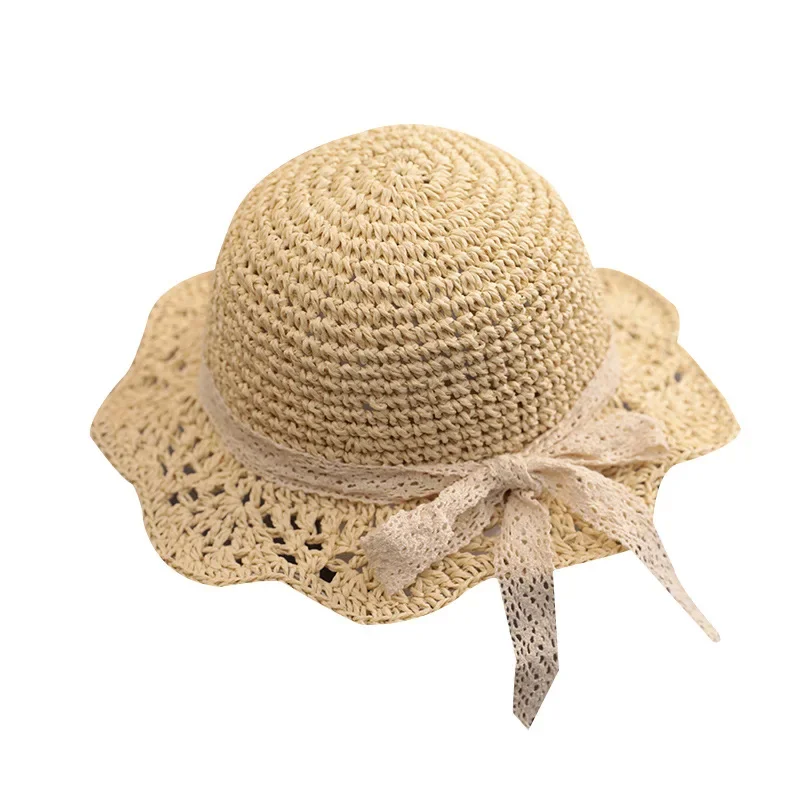 

Fashion Baby Petal Brim Straw Woven Hat Sun Protection Lace Cap Kids Girls Princess Collapsible Beach Cute Infant Bucket Hats