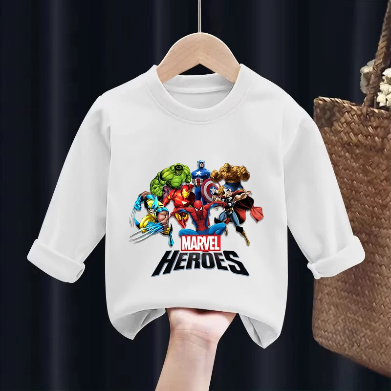 Spiderman T-Shirt Boys Long Sleeve Tops Kids Autumn Spring Shirts Marvel Superhero Hulk America Captain Deadpool Print Pullover