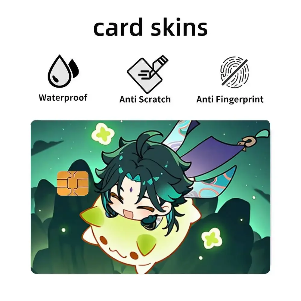 Anime Game Genshin Impact Xiao 4pcs 1Set Funny Shell On Off Ultra Thin No Fade Sticker Skin Cover Film For Debit Credit Card