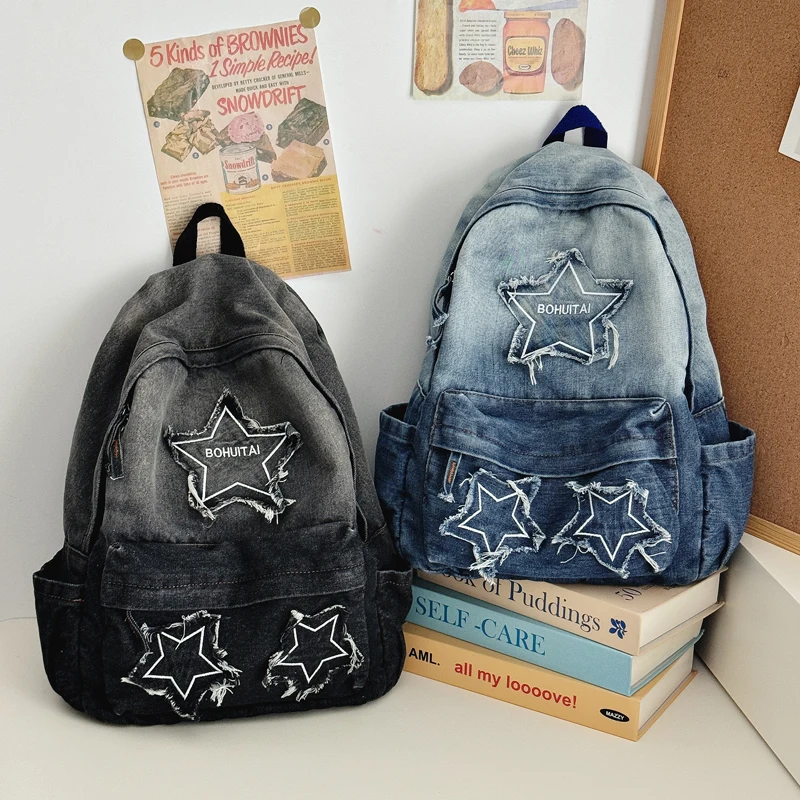 

Легкие люксовые джинсовые рюкзаки на молнии большой вместимости 2026: Хит продаж, простой дизайн, внутренний карман на молнии, для молодежи и студентов