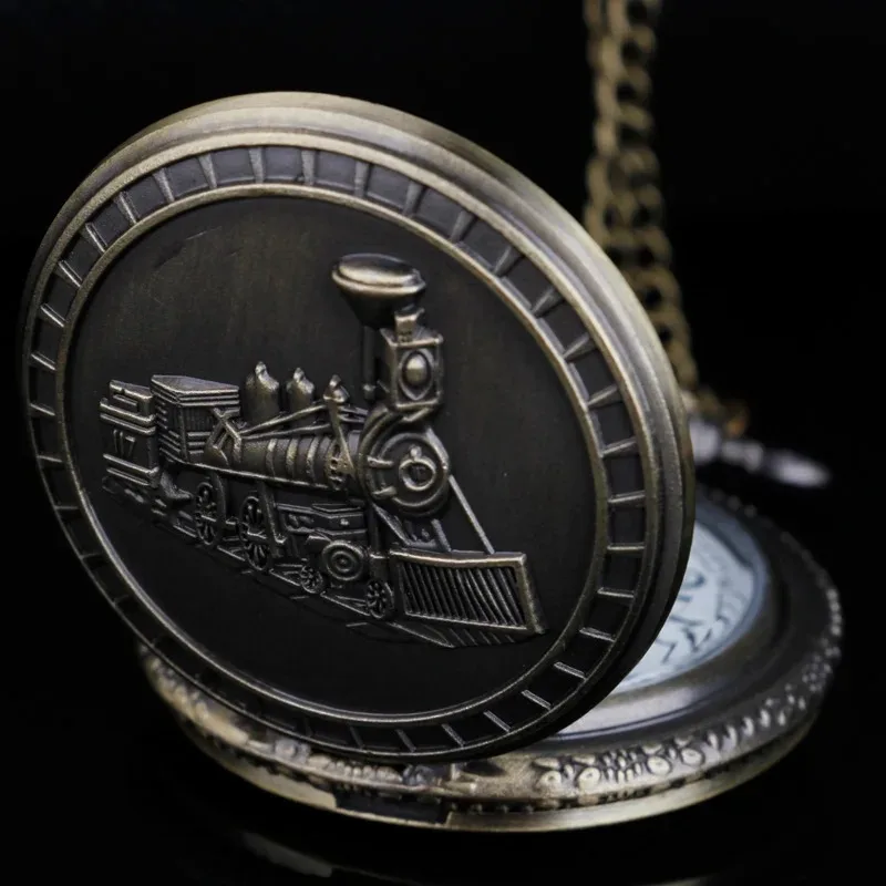 الكلاسيكية العتيقة قطار البخار الإغاثة كوارتز ساعة الجيب الرجال والنساء قلادة ساعة Steampunk موضة هدية الملحقات