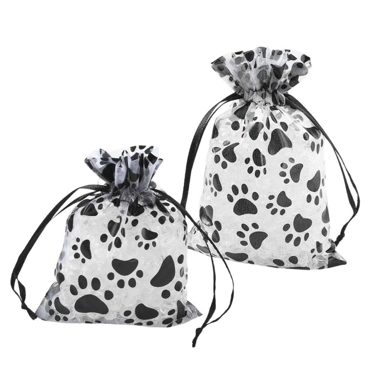 20Pcs Paw Print Organza Jewelry Drawstring Pouches, Wedding Party Christmas Favor Gift Bags, Rectangle