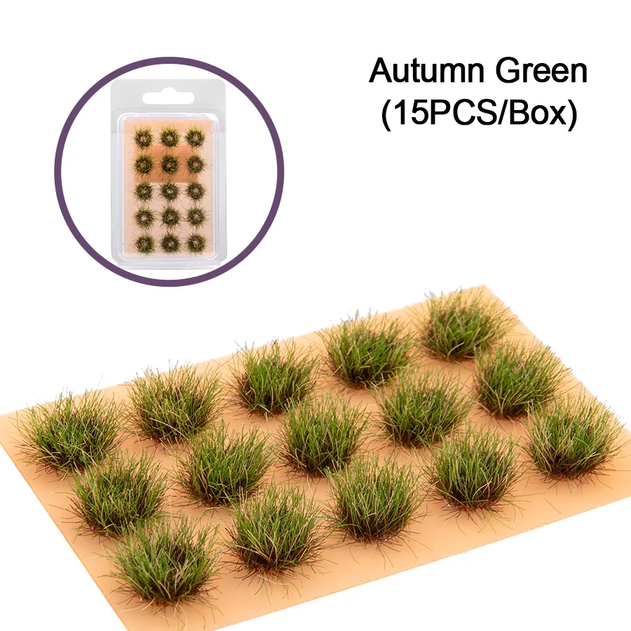 15pcs Height 8mm Miniature Artificial Static Grass Tuft Model HO N Railway Train Layout Diy Military Wargame Scenery for Diorama