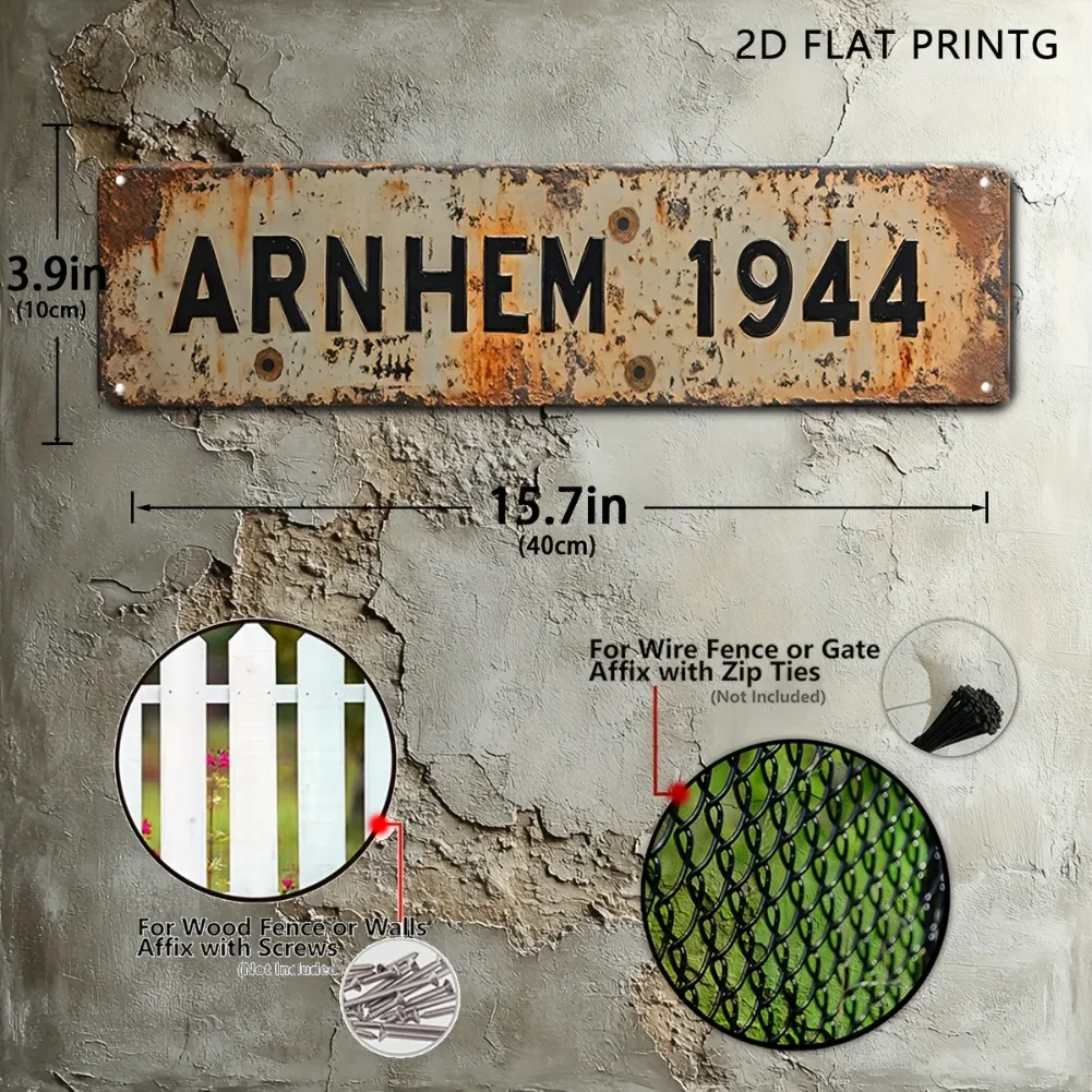 1pc 2D Flat Arnhem 1944 WWII Metal Sign - Retro Aluminum Military Decor, Perfect for Garage/Man Cave/Coffee Shop