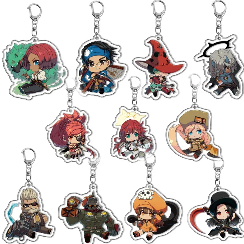 Guilty Gear Keychain Cartoon Anime Doll Ky·Kiske Potemkin Faust Millia Ramlethal Acrylic Keyring Pendant for Halloween Gift