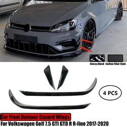 Car Front Bumper Aero Kit Canard Wings For Volkswagen Golf 7.5 GTI GTD R R-line 2017-2020 Carbon Fiber Style Glossy Black 4PCS