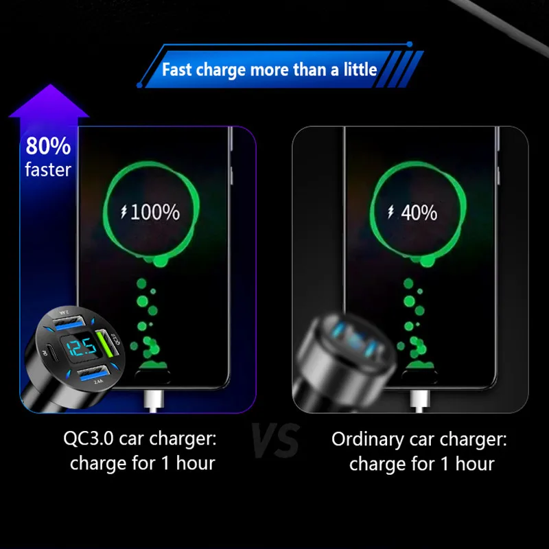 66 واط PD شاحن سيارة QC3.0 4-Port USB شحن سريع ولاعة السجائر الفاصل شاشة ديجيتال آيفون 15 سامسونج شاومي هواوي #6