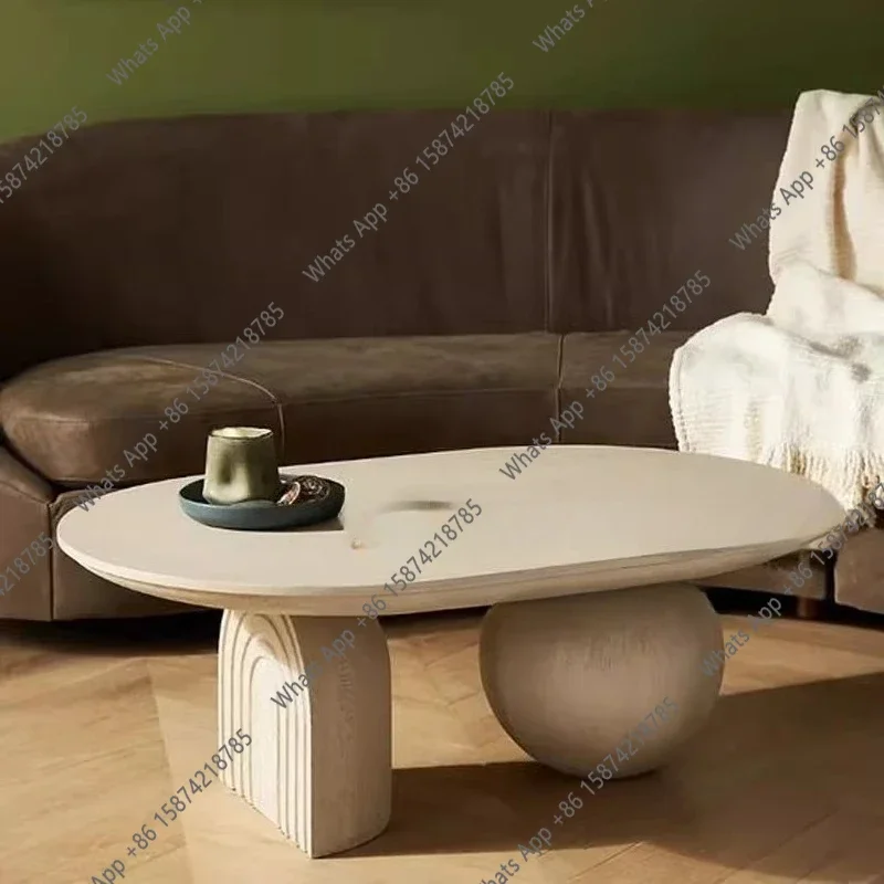 

Q New Nordic simple designer apartment size living room solid wood special-shaped personalized oval wooden tea table coffee tabl