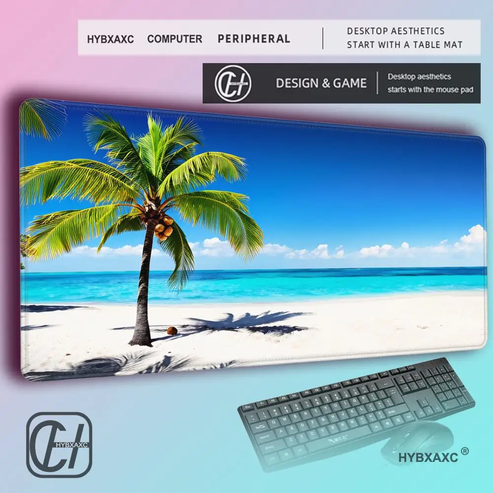 HYBXAXC Summer Beach LargePalm Tree Sunset MousePad Rubber non-slip DeskMat High quality material mat mousepad with lock edge