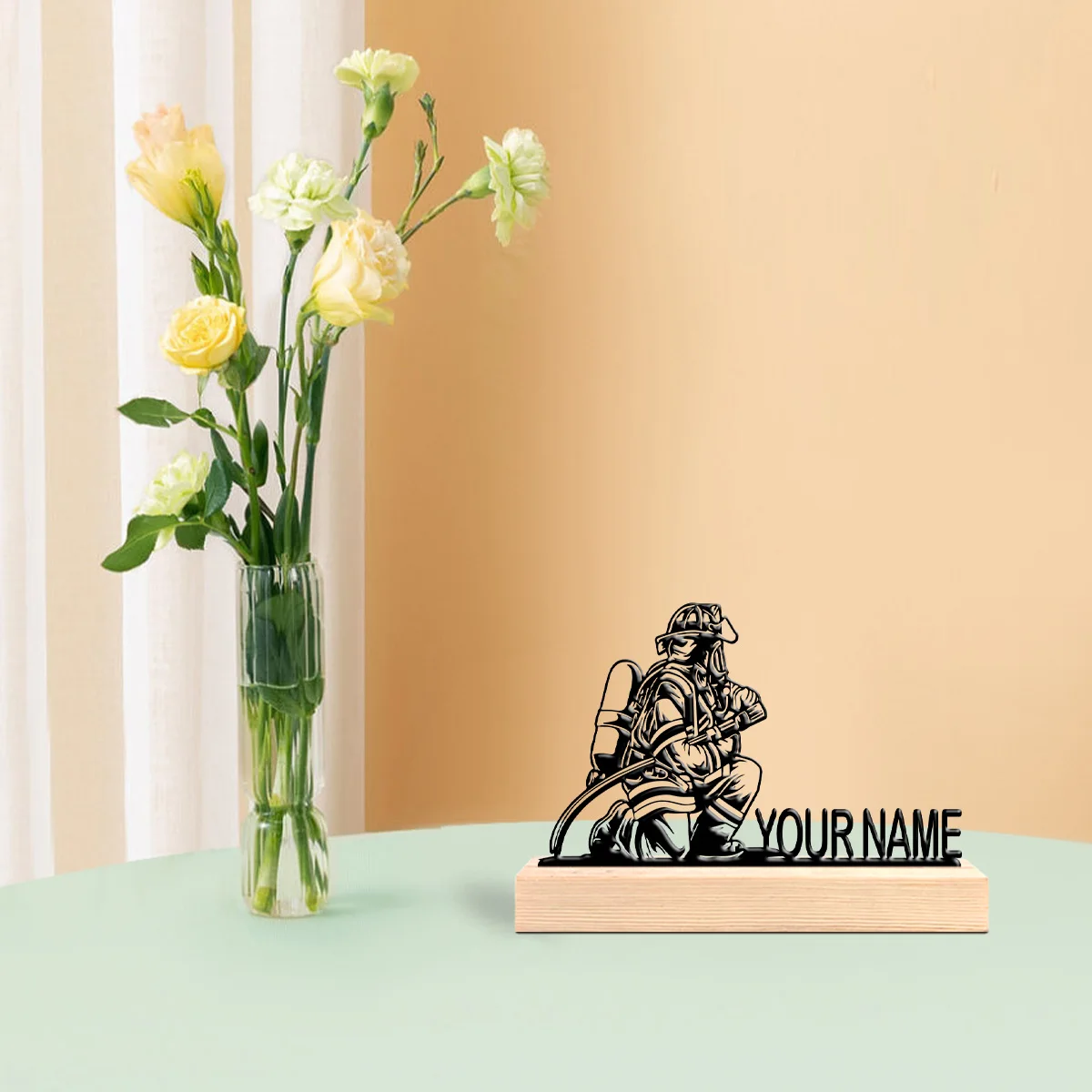 1pc Metal Desktop Decoration Customizable Name Equipped with A Wooden Base Office Decoration,Christmas and Housewarming Gifts