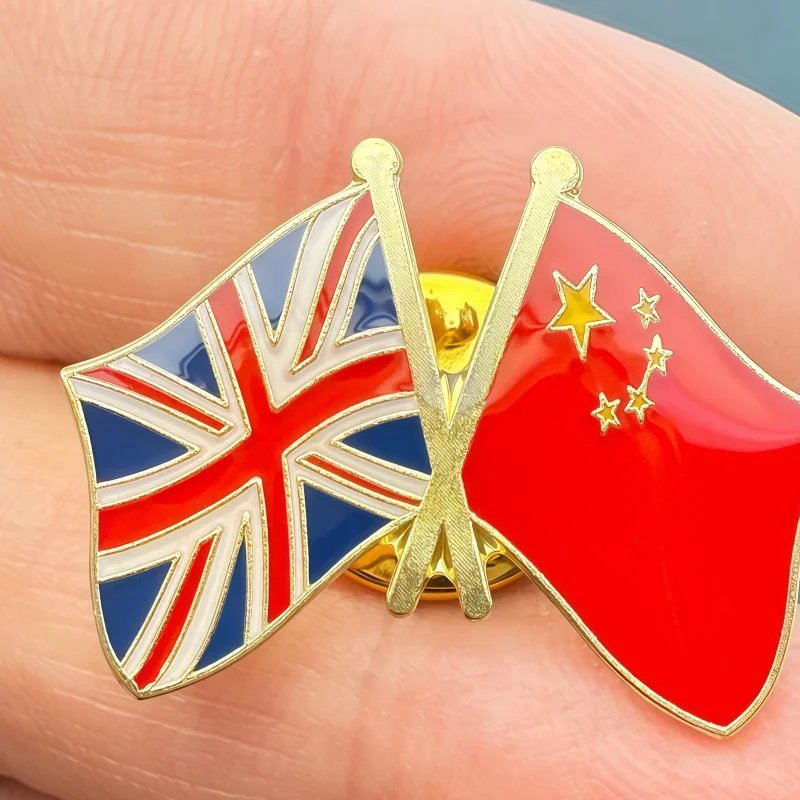 UK China Flag Metal Soft Enamel Lapel Badge Pins Brooches