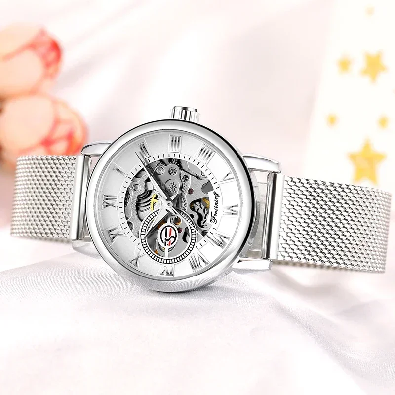 

НОВЫЕ женские часы Reloj Mujer Forsining, роскошные женские часы со скелетом, серебряный браслет, водонепроницаемые механические часы, подарок для женщин